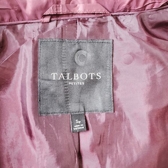 Talbots Coat Womens Small Petite Burgundy Down Puffer Quilted Hood Faux Fur Trim - Picture 4 of 10